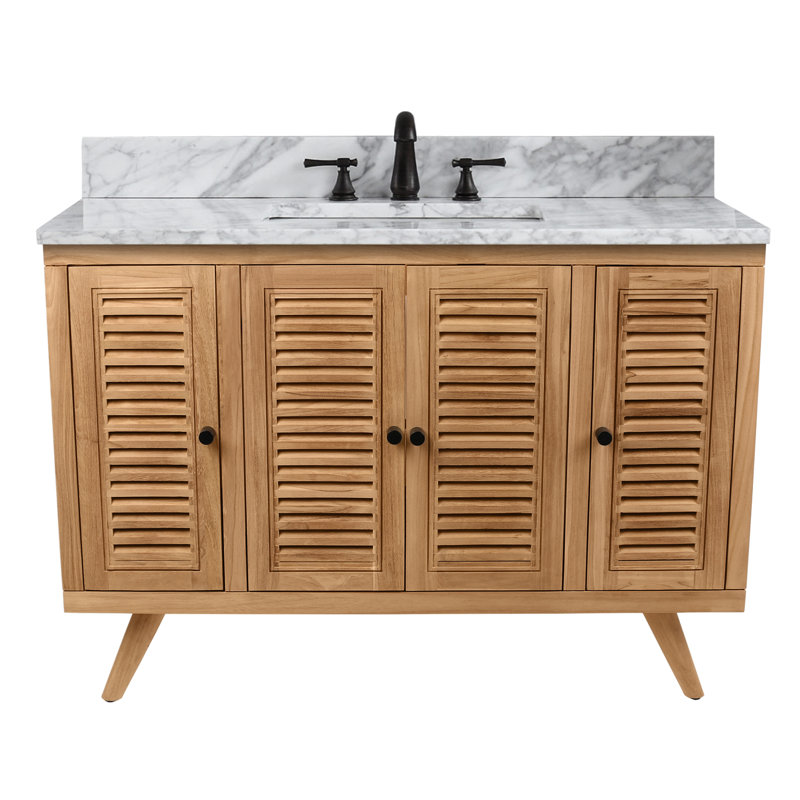 Ensemble de meuble-lavabo simple autoportant avec plateau en marbre de 48 po Harper, 49, Carrara White Marble