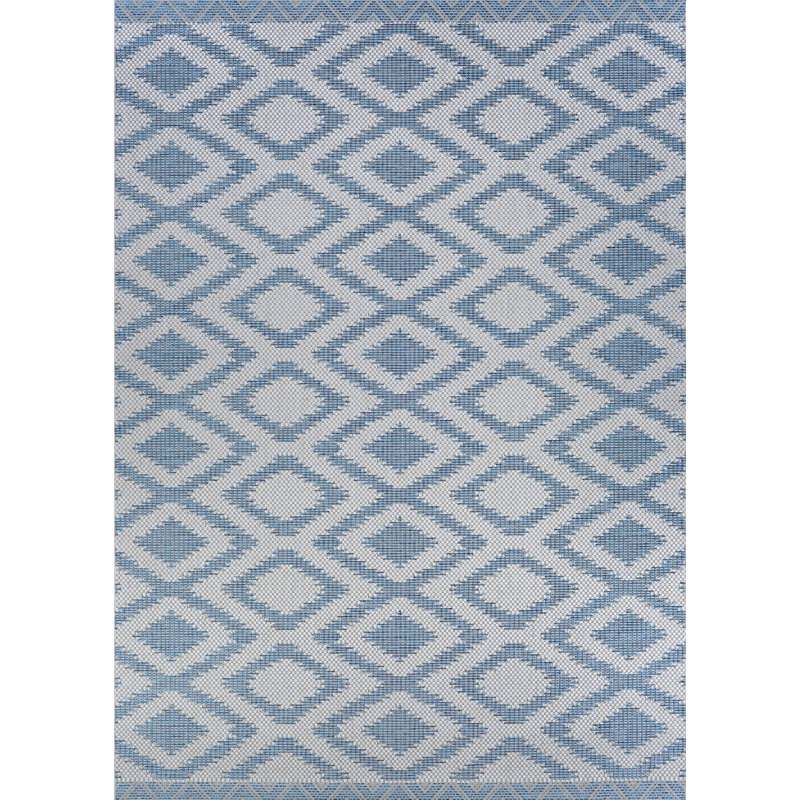 Tapis bleu à motif géométrique Temple Cloud, Rectangle 2 pi x 3 pi 7 po