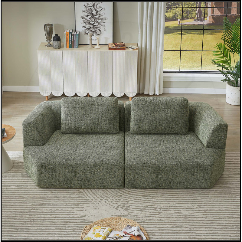 Oversized 3 Seater Compressed Sofa with Chenille Fabric, No Assembly, Space-Saving for Living Room, Apartment, Green