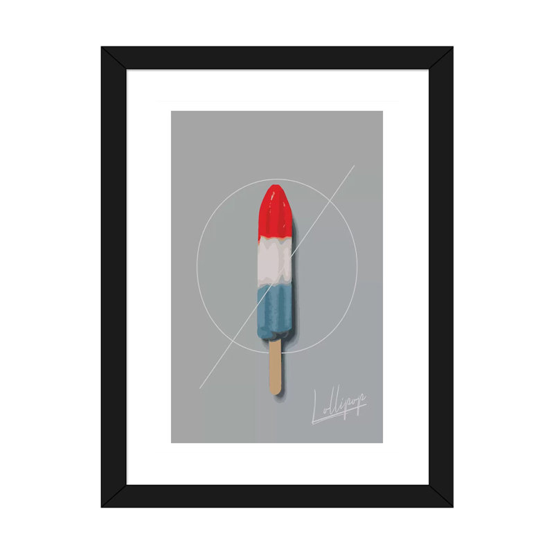 Lollipop Summer - impression d'art graphique, H 24 po x l 16 po x P 1 po, Blanc, Papier encadré noir