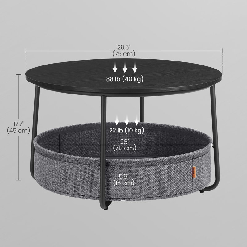 Table ronde avec panier en tissu, Noir/gris