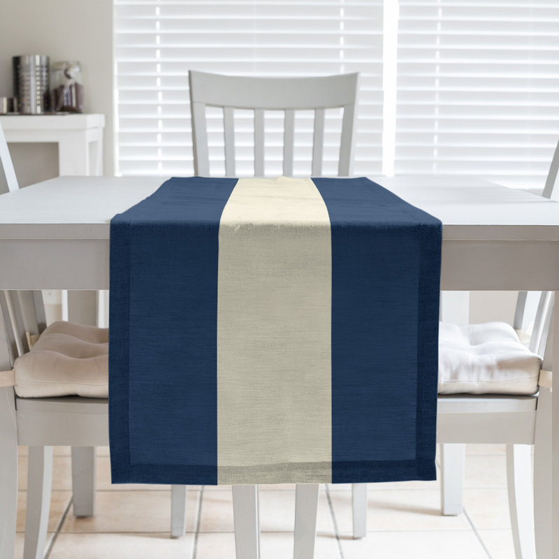Chemin de table Seattle, 72 po x 16 po, Bleu marine / crème / bleu marine, Seattle
