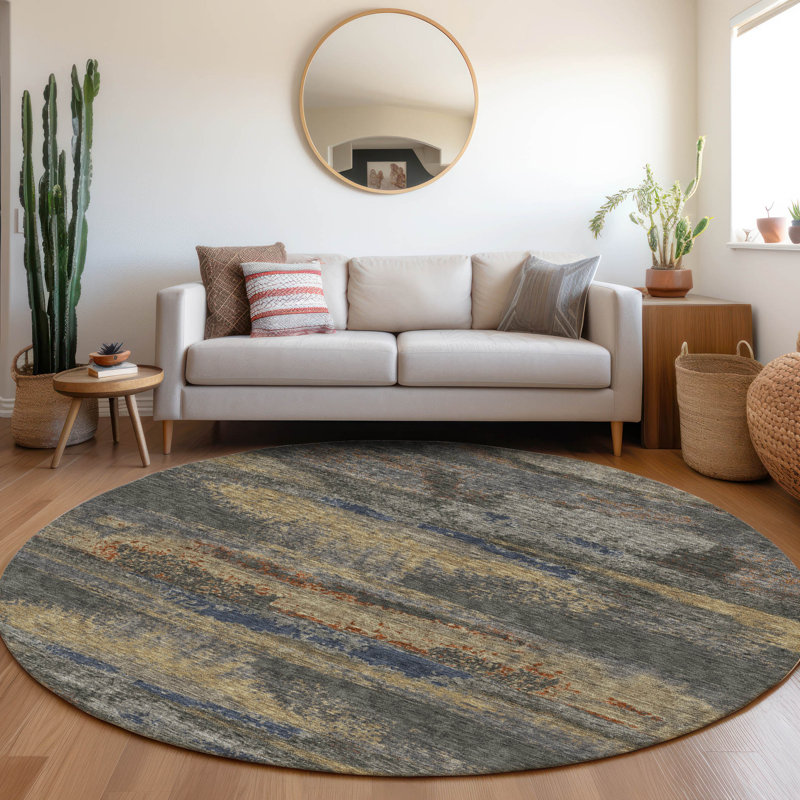 Premium Machine Washable Prisco Graphite Rug, Round 8'