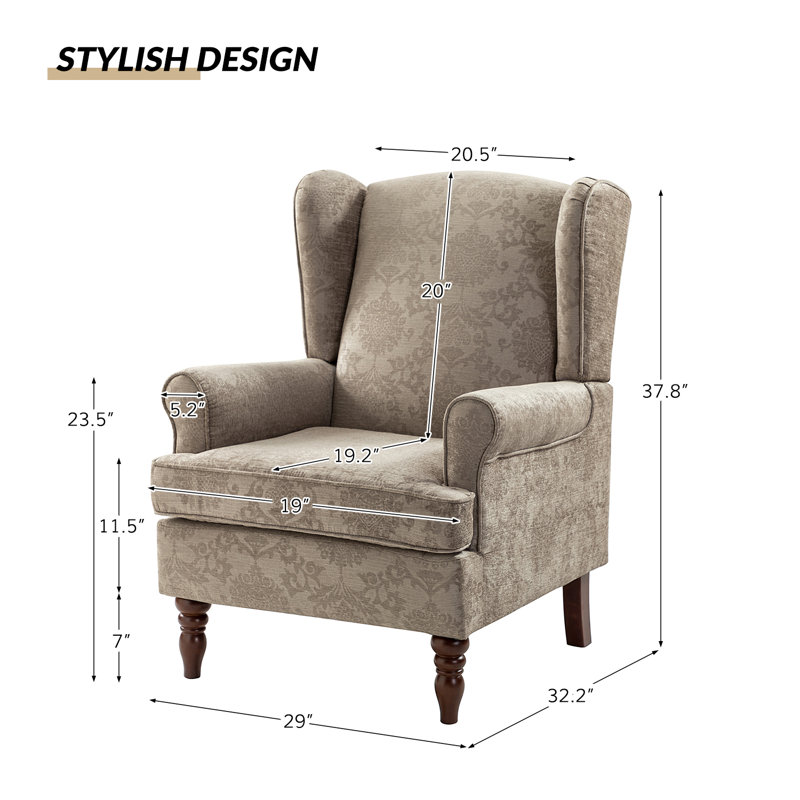 Fauteuil à oreilles 29 po Anayat, Mélange de polyester Brocade