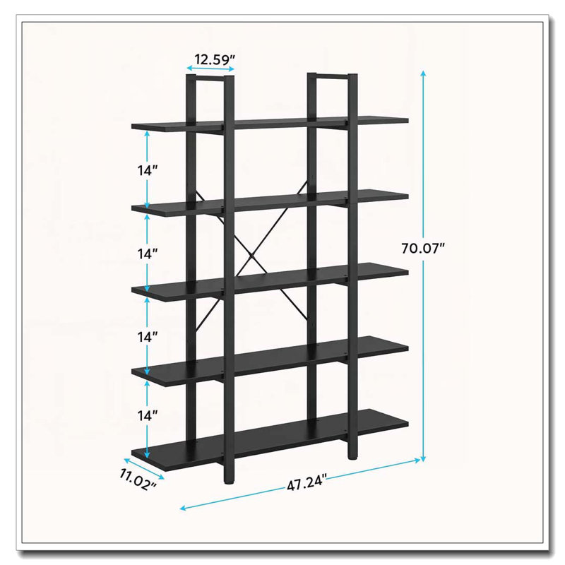 70.07" Height 5-Tier Vintage Industrial Bookshelf, Black