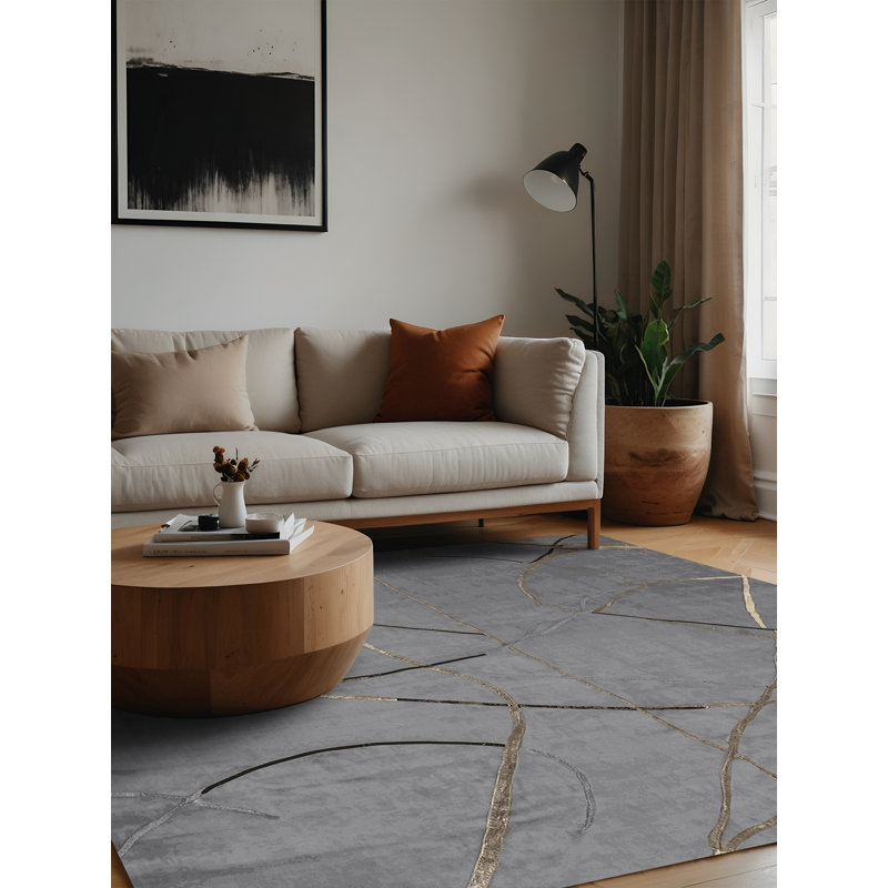 Tapis gris lavable à la machine, Carré 8 pi