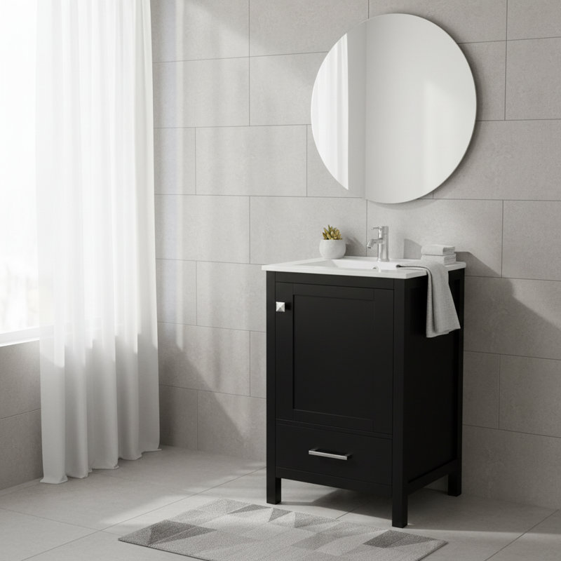 Meuble-lavabo moderne de 20 pouces, lavabo en céramique et porte à fermeture en douceur, noir