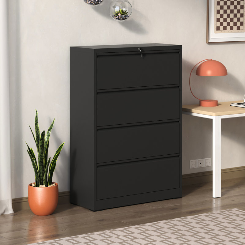 High-Security Black Metal 4 Filing Cabinet For Office, Accommodates Legal/A4/F4 Size, Protects Important Files Modern File Cabinet, With Lock, Ideal Size Smoothly