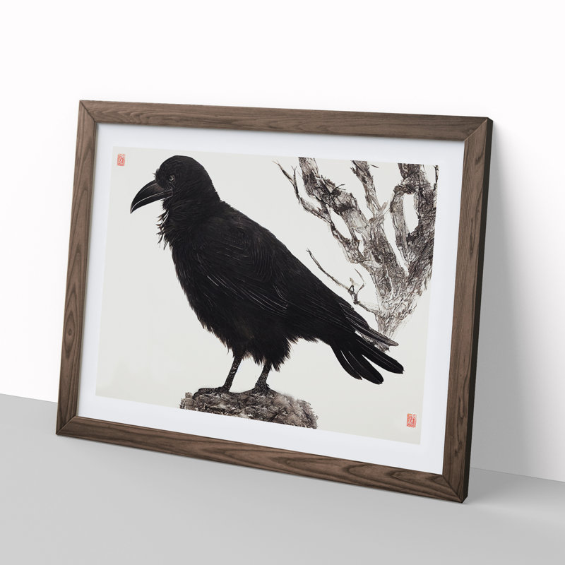 Amazing Raven Bird - Framed Print, 34cm H x 46cm W x 2cm D, Walnut Framed