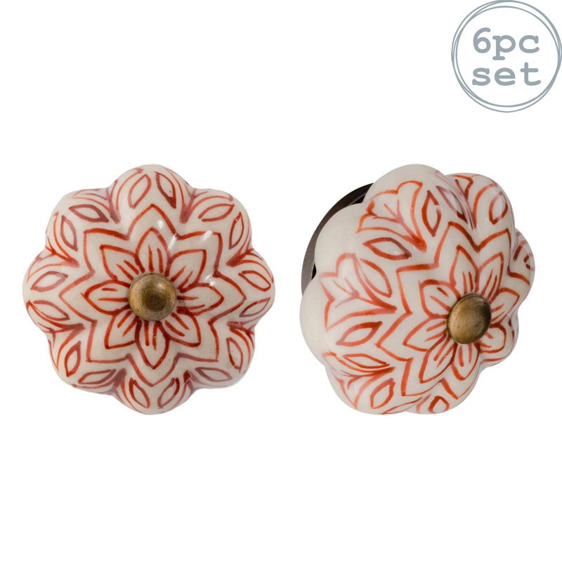 Nicola Spring - Floral Ceramic Cabinet Knobs,  Dark Red