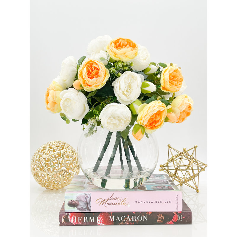 Centre de table artificiel avec pivoines roses, Jaune