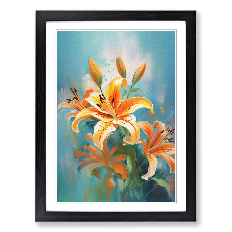 Lily Flower Impressionism No.2 - Single Picture Frame Print on Wood, 46cm H x 34cm W x 2cm D, Black Framed