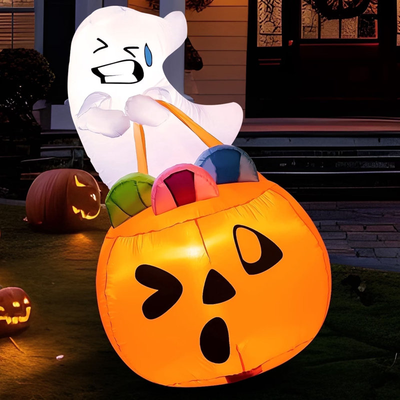 Joyeux halloween gonflable de 5 pi avec bonbon sur citrouille