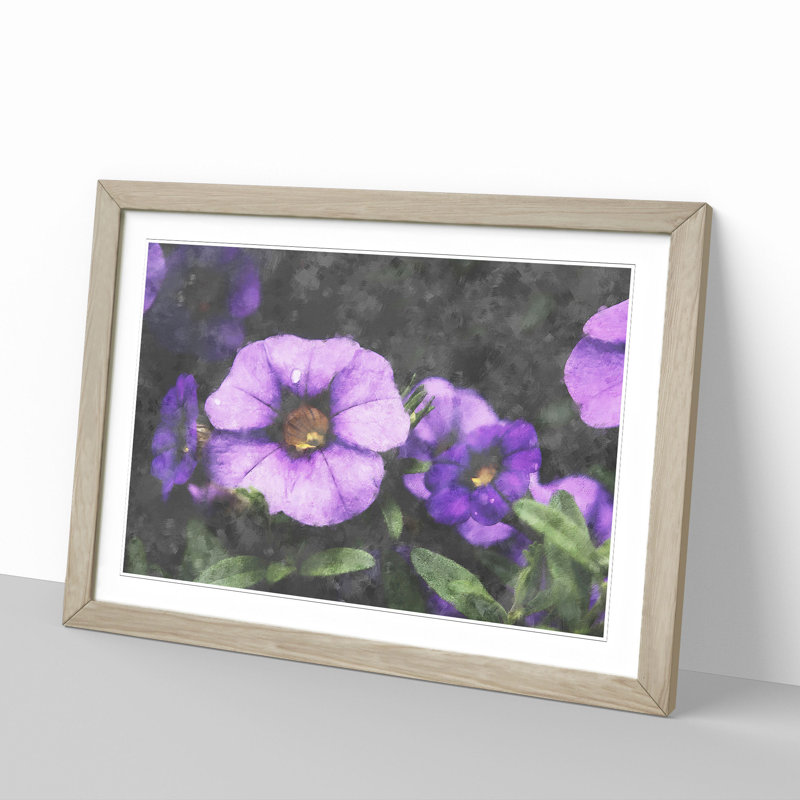 Purple Flowers - Picture Frame Painting, 36cm H x 48cm W x 2cm D, Oak Framed