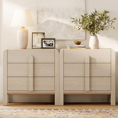 Modern Wood Accent Cabinet Set Of 2 With Drawers, 63" Credenza Storage Cabinet With Curved Profile Design For Living Room, Kitchen, Dining Room, Hallw