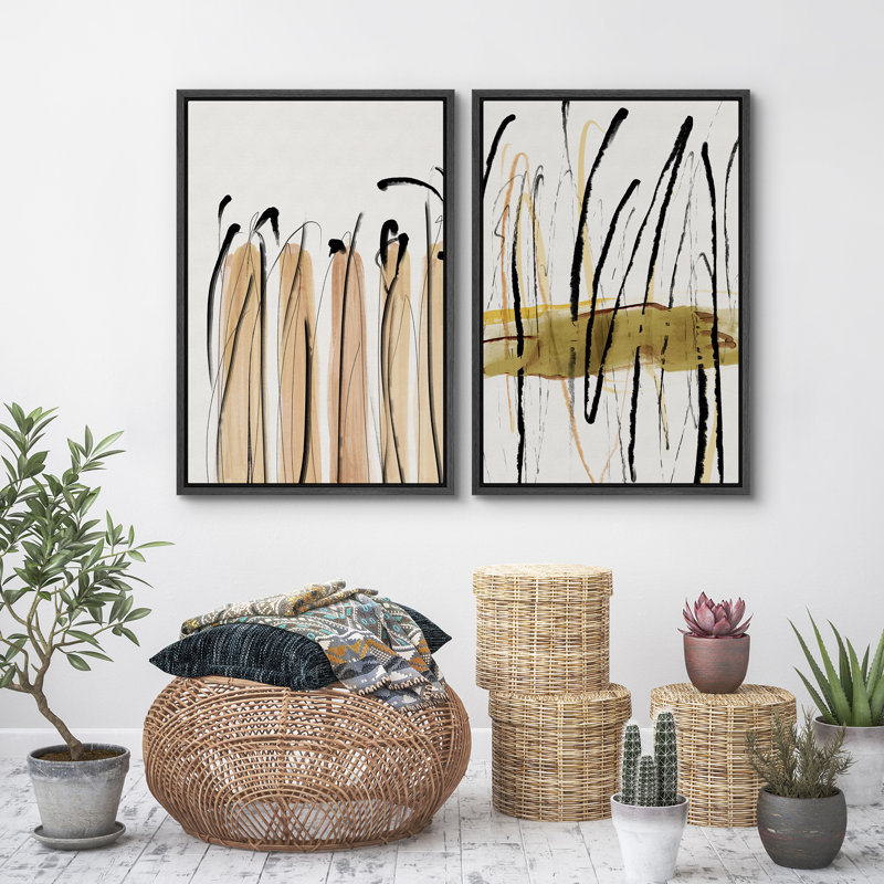 «Abstract Green Tan Lines», ensemble de 2 reproductions d'art sur toile encadrées, Noir, noir, noir, noir, H 24 po x l 16 po