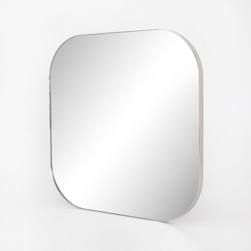 Zahri Metal Flat Wall Mirror, 47.25" x 47.25", Shiny Steel