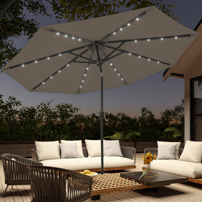 Market Umbrella LED Lights Round Patio Umbrella with Large Canopy Outdoor Table Umbrella Solar Powered For Deck