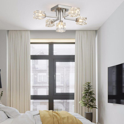Modern 5-Light Sputnik Chandelier Semi Flush Mount Ceiling Fixture With Dimmable G9 Base For Living Room Kitchen Bedroom Entryway