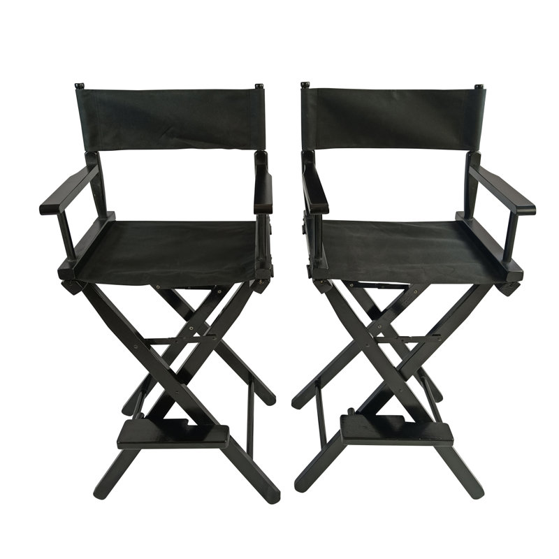 Casual Home Director's Chair, Black Frame/Black Canvas,Suitable For Adults, Foldable Style, 2Pcs/Set  Populus