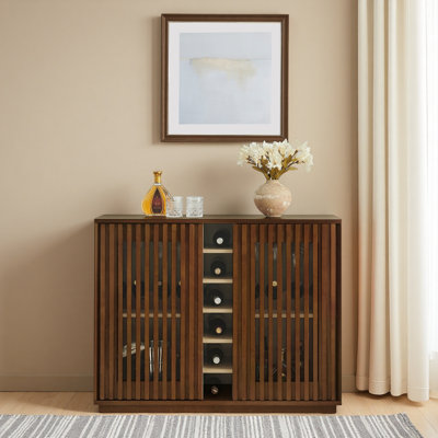 Armoire à liqueur évidée cannelée de style Mid-Century, armoire buffet avec porte-verres à vin et support à vin, armoire de rangement pour le salon, le vestibule, le couloir, la salle à manger, la cuisine