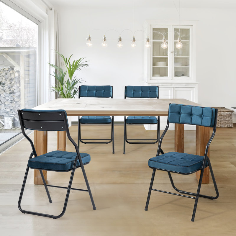 4-Pack Padded Folding Chairs – Portable Cushioned Dining Chairs for Guests, Blue