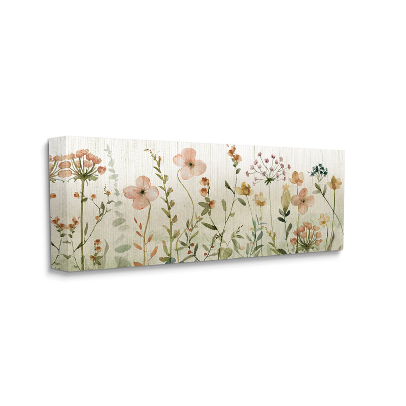 Au-680-Toile de fleurs de cerisier et de brins d'herbes sur toile par Livi Finn, peinture, H 10 po x l 24 po x P 1,5 po
