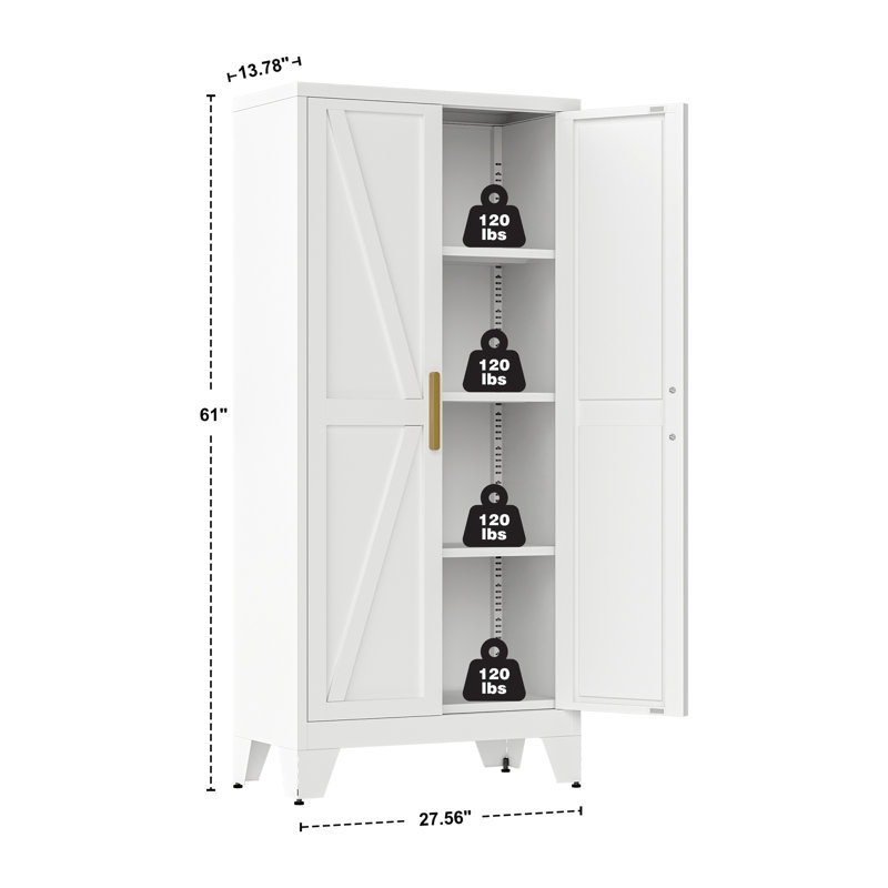 4-tier 61" Tall Metal Kitchen Pantry Storage Cabinet, White