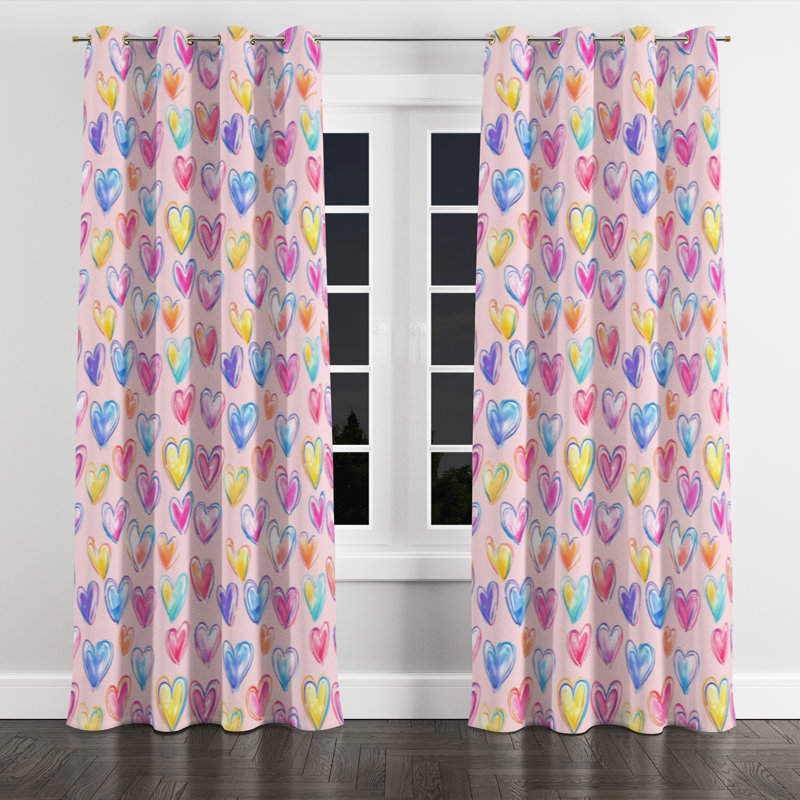 Rideaux pour chambre à coucher Teens Love - rideaux à œillets Balbino Doodle - 1 panneau, L 52 po x L 84 po, Œillets dorés