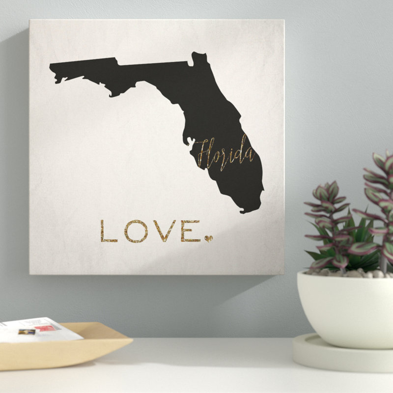 « floride love », impression encadrée sur toile tendue, H 16 po x l 16 po x P 1,5 po