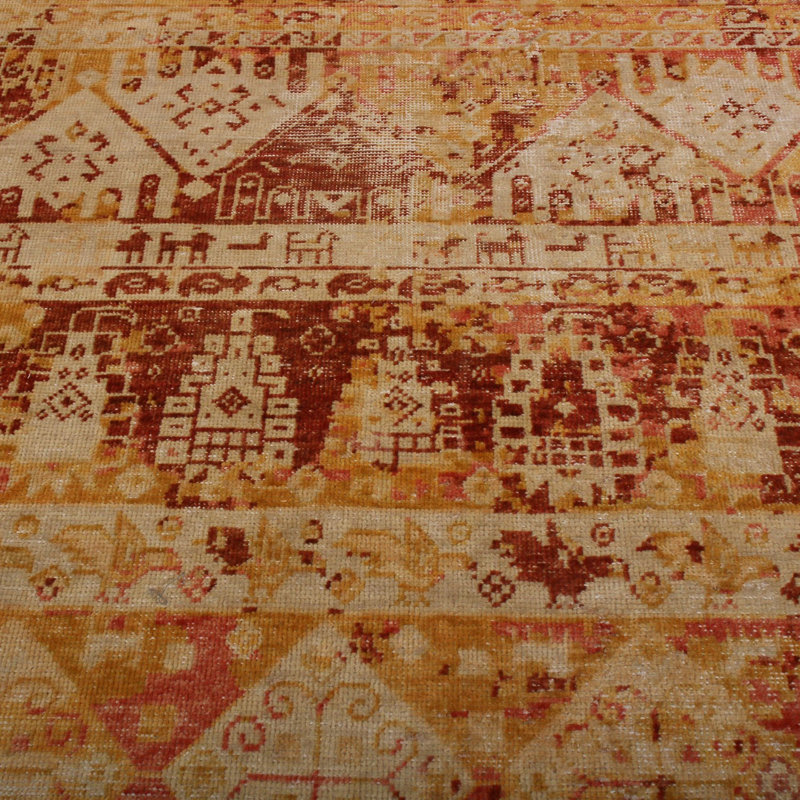 Rug & Kilim's Homage Geometric Beige Red And Gold Wool Custom Rug, Runner 3' x 14'