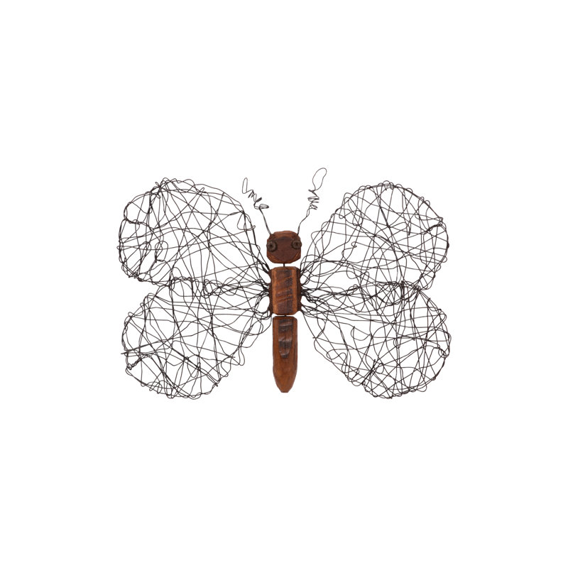 Medium Brown Wood and Wire Butterfly Wall Art