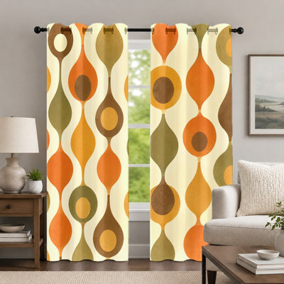 Ensemble de 2 rideaux modernes de style milieu du siècle, à œillets, motif géométrique abstrait rétro, pour une décoration de fenêtre esthétique dans la chambre ou le salon.