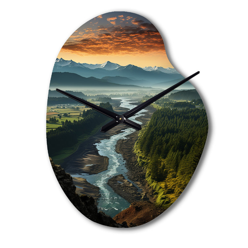 Oregon River Landscape III - Pear Shape Large Yellow Wall Clock, Small