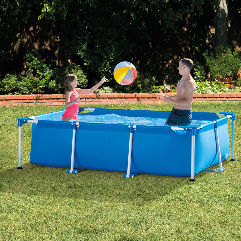 9.8Ft X 29.5In Rectangular Frame Above Ground Swimming Pool With Filter Pump, 25" H x 63" W x 102" D