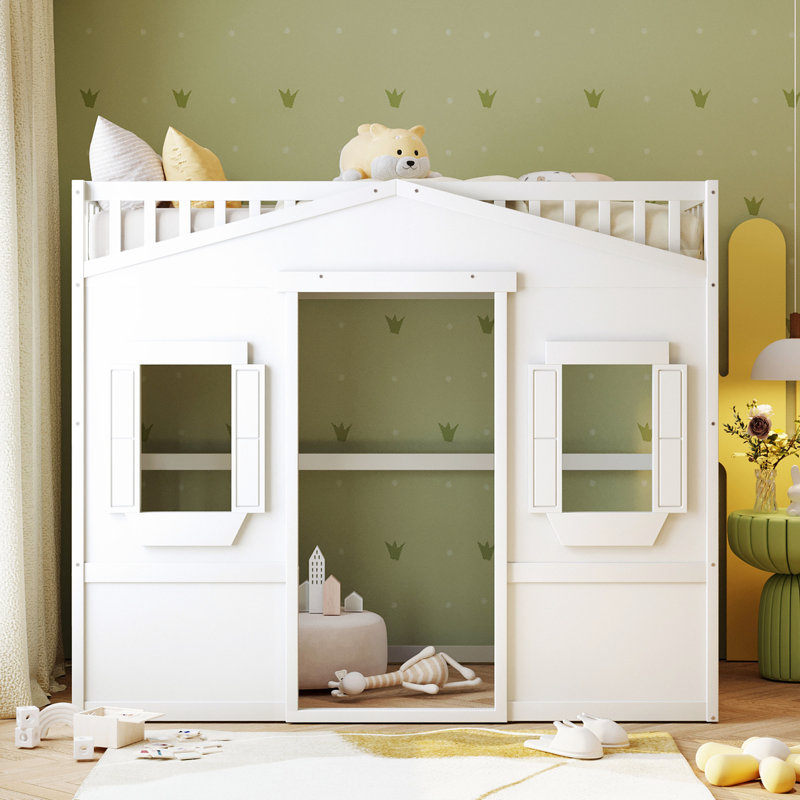 Lit mezzanine simple en bois massif avec finition blanche pour une chambre à coucher élégante, utilisation durable en pin