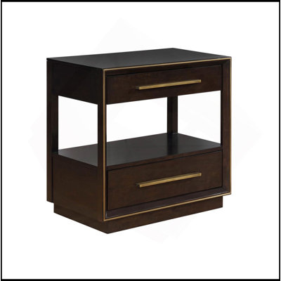 Table de chevet 2 tiroirs avec tablette au fini grain de poivre fumé
