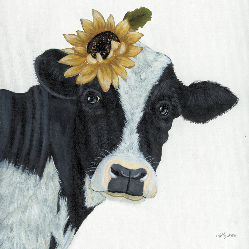 Jarryd Sunflower Cow par Ashley Justice, H 12 po x l 12 po