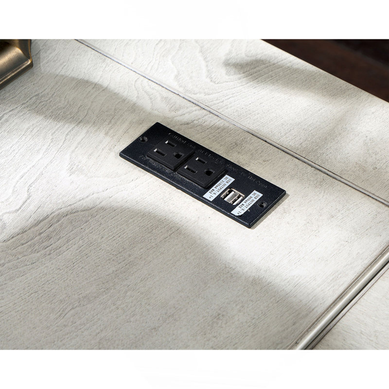 Bureau d'ordinateur transitionnel blanc antique, port USB avec plateau relevable et tiroir en queue d'aronde
