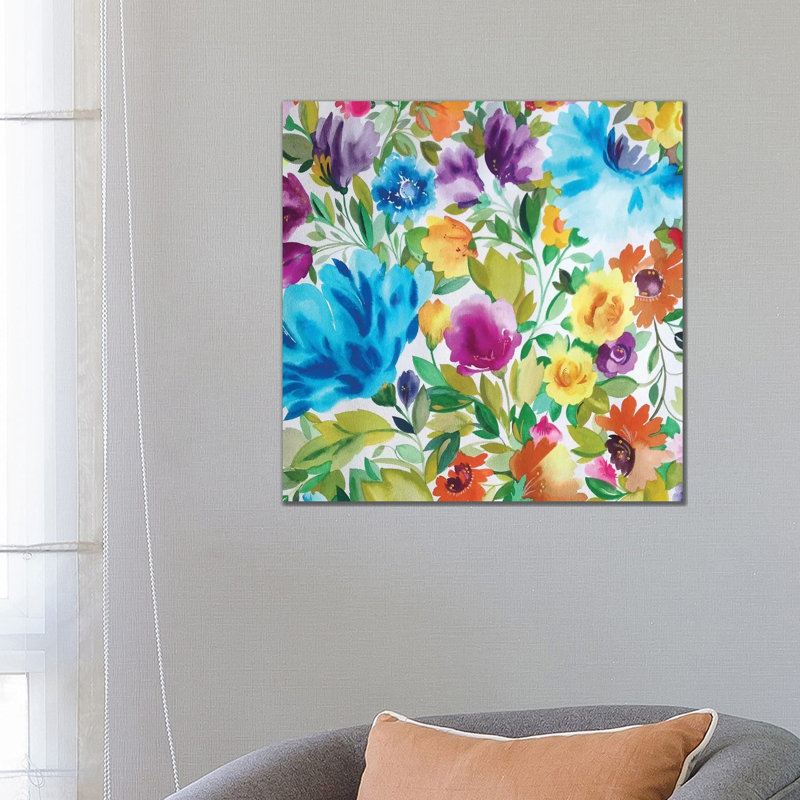 Turquoise Zinnias 1 Piece Wrapped Canvas Wall Art, 66.04 cm H x 66.04 cm W