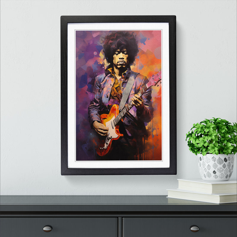 Jimi Hendrix Cubism - Framed Print, 64cm H x 46cm W x 2cm D, Black Framed