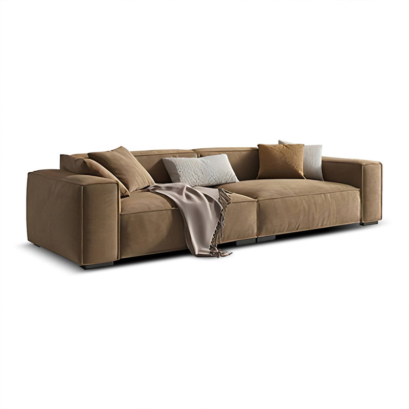 Canapé modulaire kaki en cuir véritable, Kaki