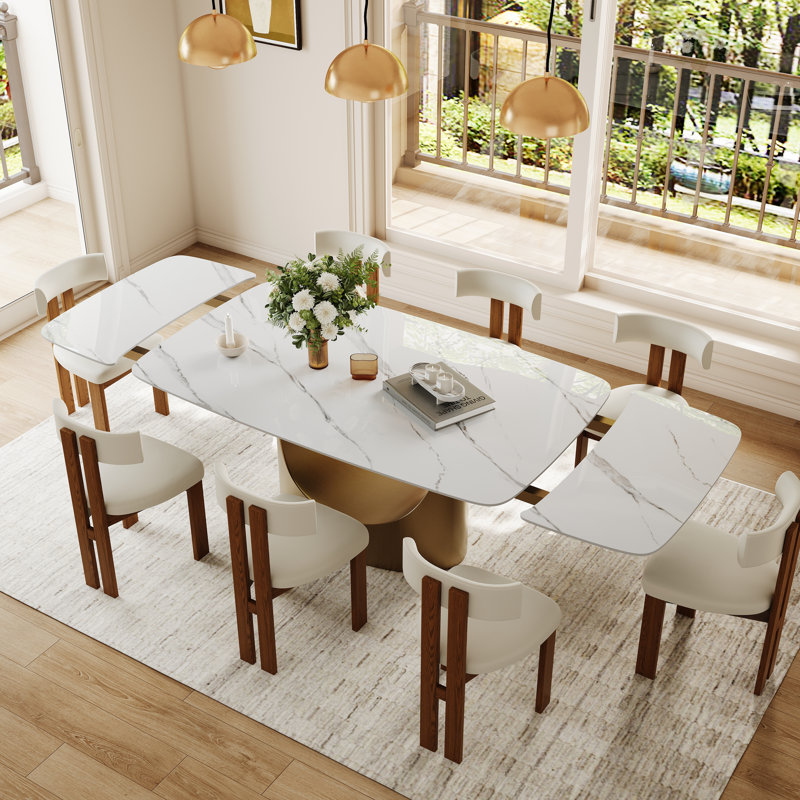 Ensemble de table de salle à manger extensible 9 pièces 9 pièces, ensemble de table de salle à manger extensible rectangulaire avec 8 chaises