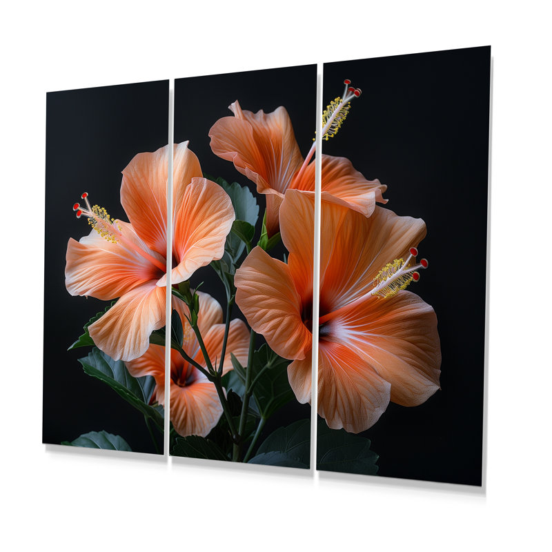 Hibiscus rose et noir, Métal métal, H 28 po x l 36 po x P 1 po