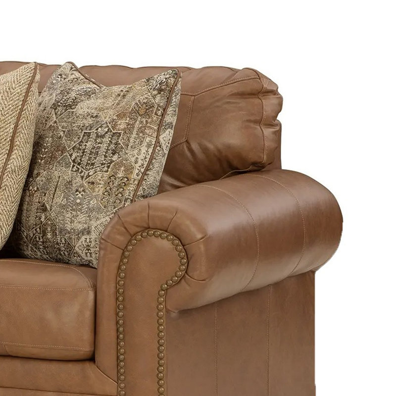 Sabeela 101'' Rolled Arm Sofa, Brown Faux Leather
