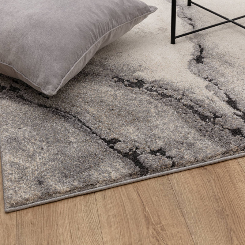 Decara Oasis Abstract High-Low Grey Area Rug, Rectangle 160 x 230 cm