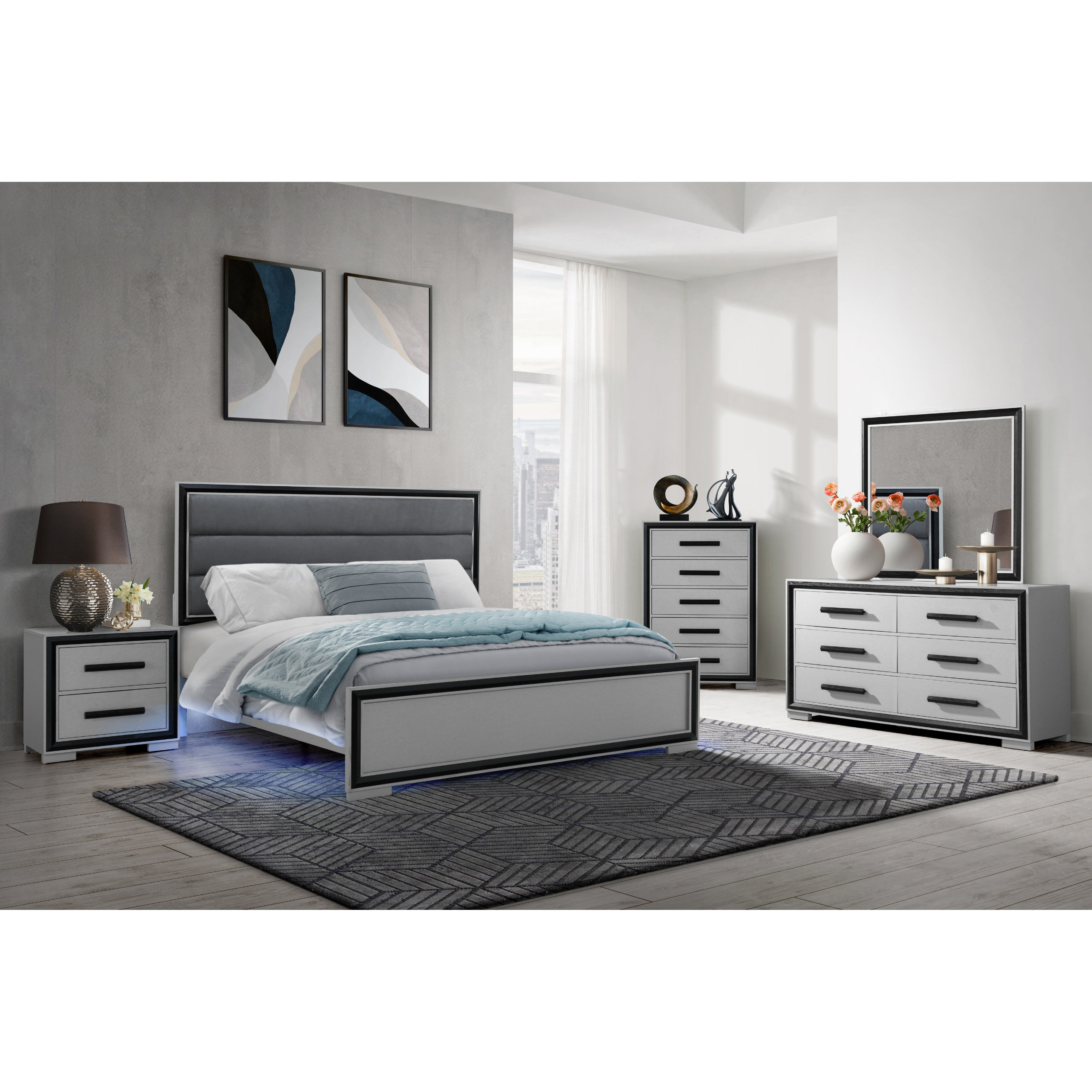 Amelia Queen Gray-Black 5Pc Bedroom Set