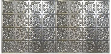 Victorian 48.5'' L x 24.5'' W Tin Glue Up Ceiling Tile In Shiny Silver