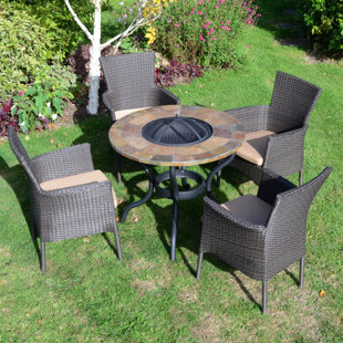 BAYFIELD FIREPIT 89cm Table with 4 STOCKHOLM Brown Chairs Se