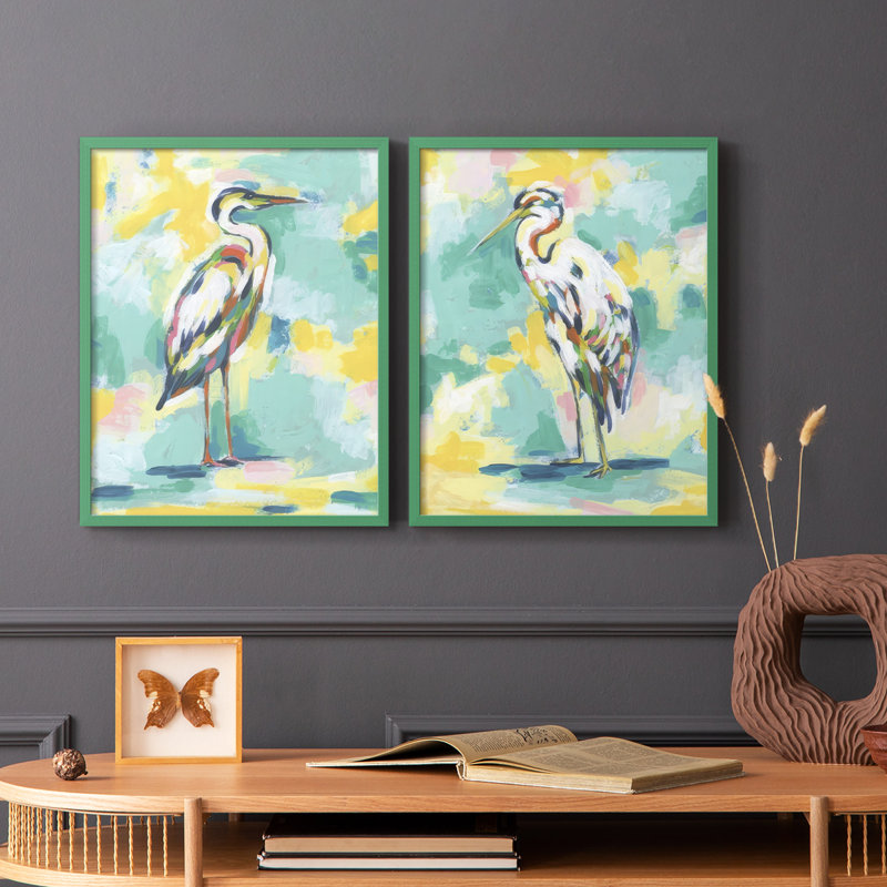 Impression encadrée Bright Heron Fresco I-Premium - prête à être accrochée - aucun clou requis - aucun clou requis, Gris